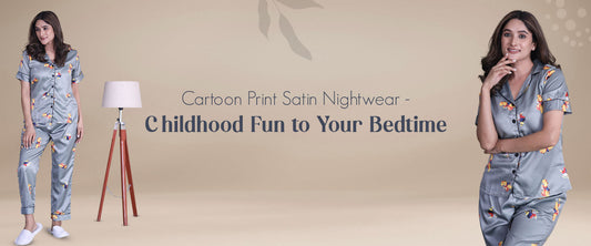 Cartoon Print Satin Nightwear - Childhood Fun to Your Bedtime