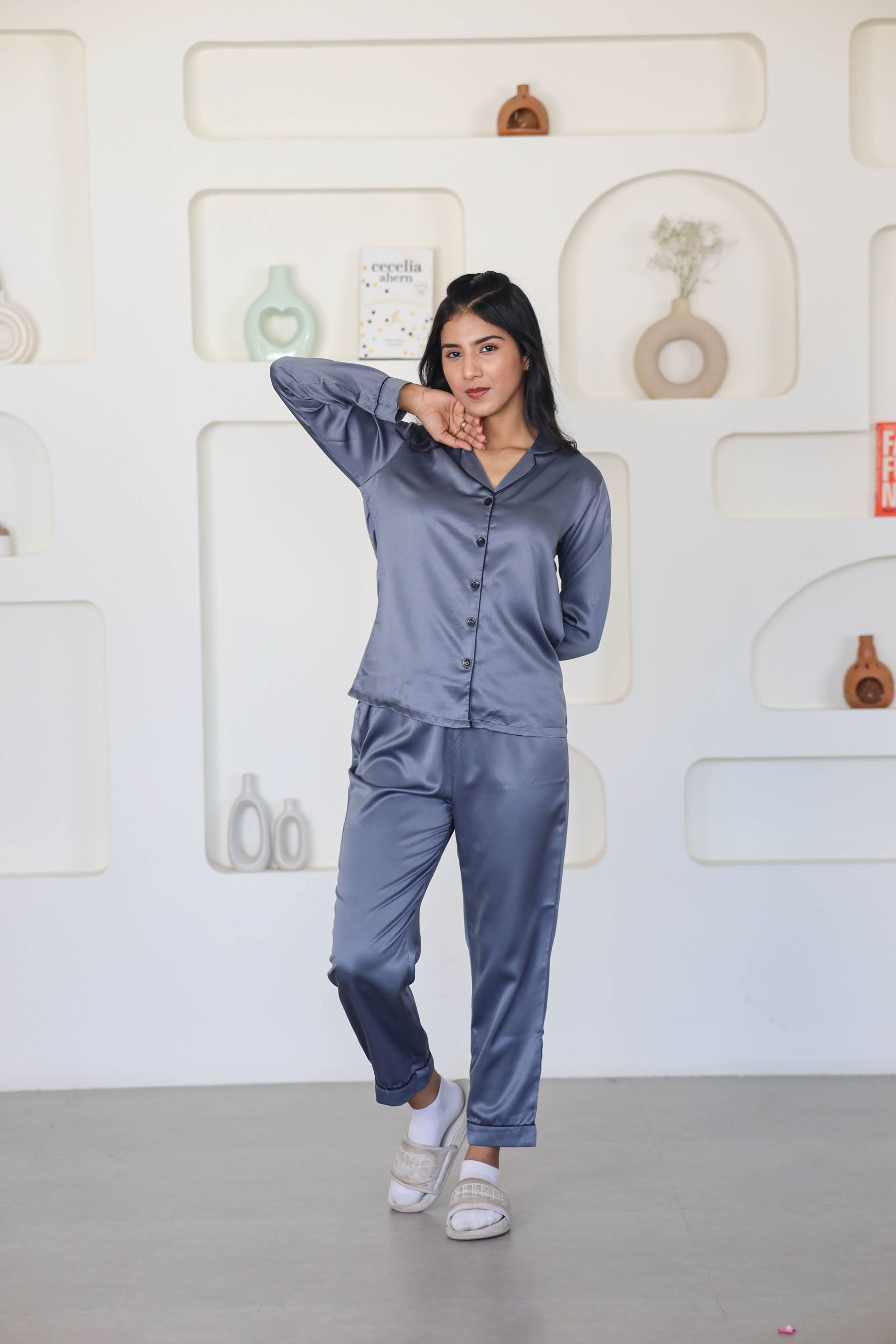 night dress for women shirt pant Night Dress Shirt Pant Floral Print Satin Night Suit Velure