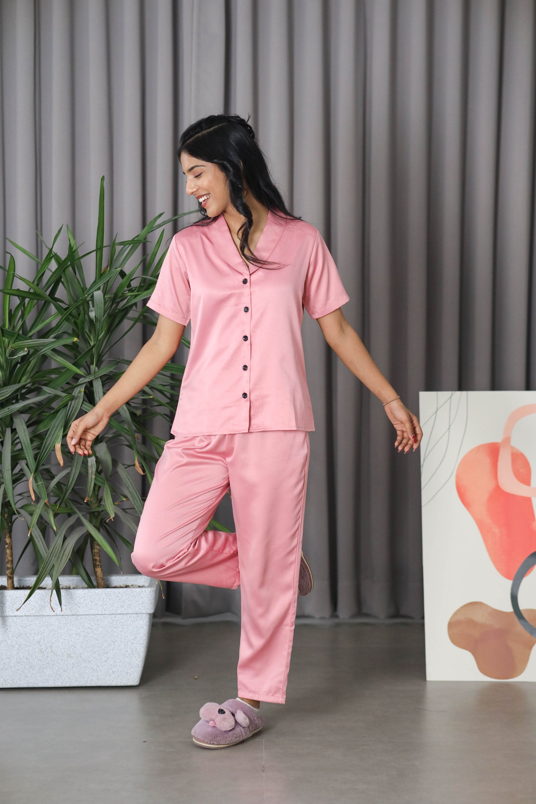 pink silk night dress Pink Silk Night Dresses Chic Basic Long Night Dress In Baby Pink Satin