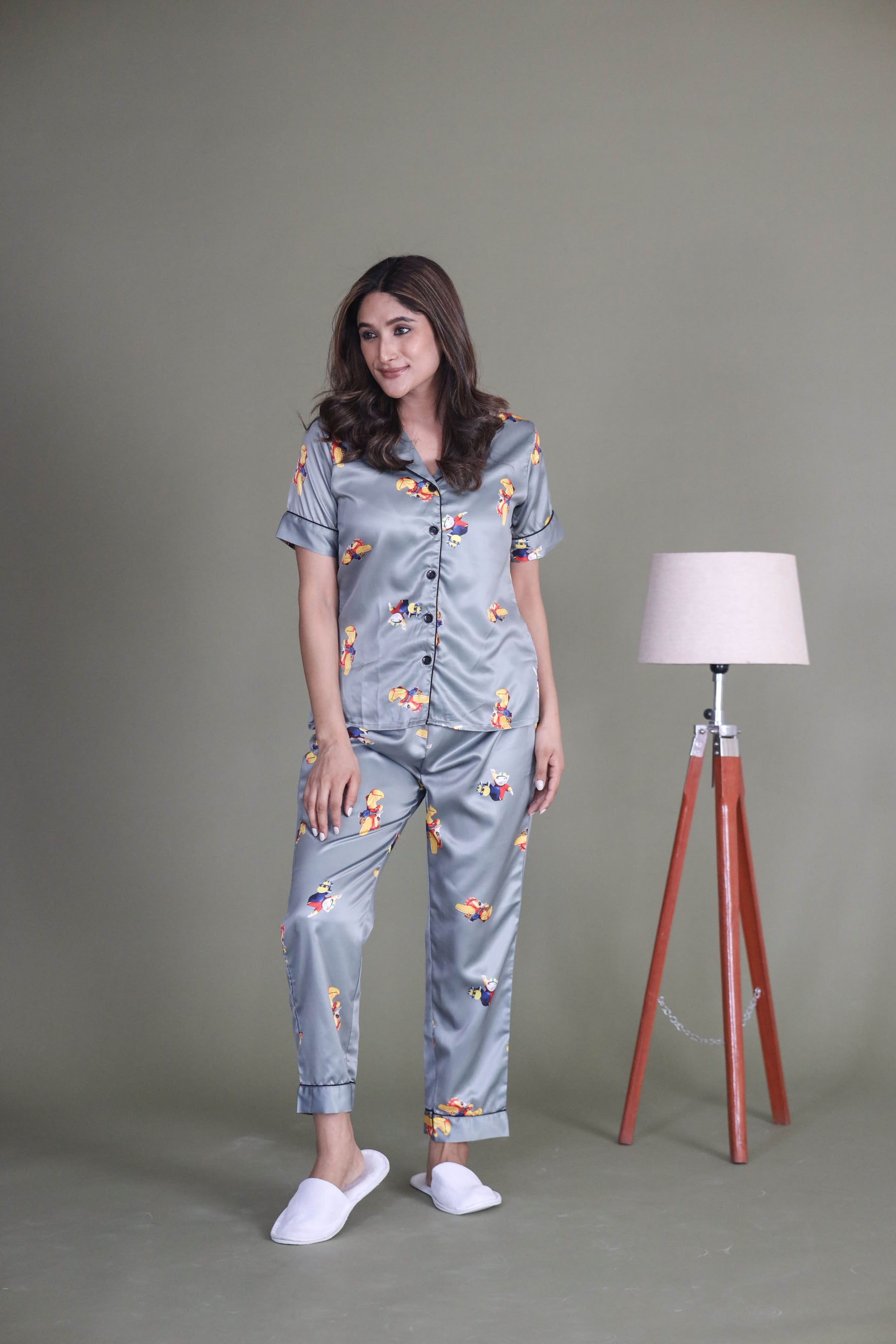 Grey Stuart Little Silk Satin Night Suit - Cute Nightwear Smarty Pants Grey Stuart Little Silk Satin Night Suit - Cute Nightwear Smarty Pants