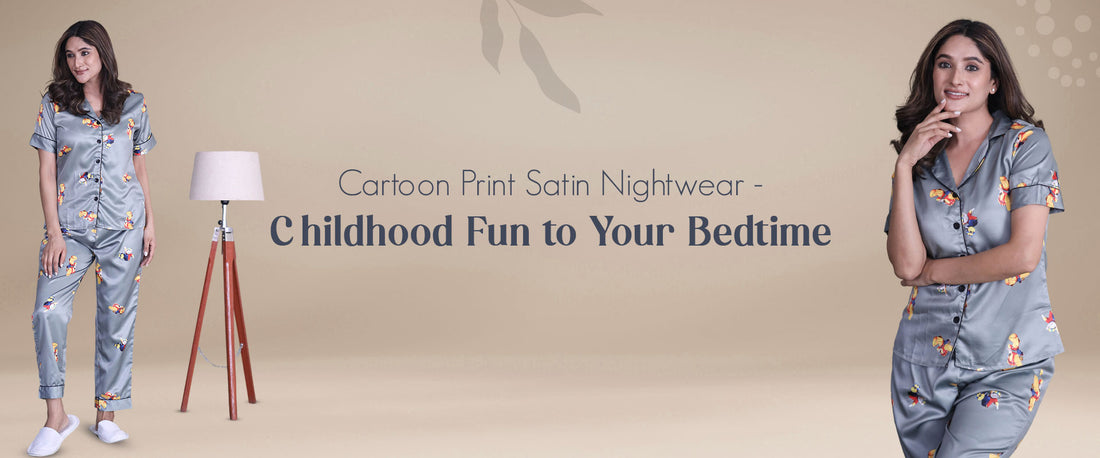 Cartoon Print Satin Nightwear - Childhood Fun to Your Bedtime