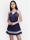 Smarty Pants women's silk satin navy blue color sheer white cut out baby doll. 
