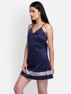 Smarty Pants women's silk satin navy blue color sheer white cut out baby doll. 