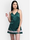 Smarty Pants women's silk satin bottle green color sheer white cut out baby doll. 
