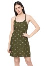 Smarty pants women's olive green color aztec print camisole night dress. 