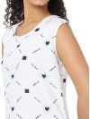 Smarty Pants women's cotton white color heart print sleeveless night dress. (SMND-808A)