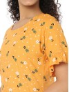 Smarty Pants women's cotton mustard color floral print night dress. (SMND-809A)