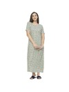Smarty Pants women's cotton olive color floral print maxi night dress. (SMND-810C)