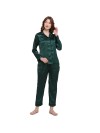 Smarty Pants women's silk satin solid bottle green color night suit.(SMNSP-385A)