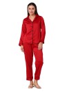 Smarty Pants women's silk satin solid maroon color night suit.(SMNSP-385D)