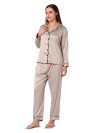 Smarty Pants women's silk satin solid chocolate color night suit.(SMNSP-385E)