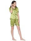 Smarty pants women's solid mint green color satin night suit. 