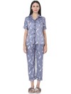 Smarty Pants women's silk satin Lavender color feather print night suit.(SMNSP-437)