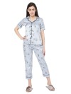 Smarty Pants women's silk satin pastel grey color tom & jerry print night suit. (SMNSP-441)