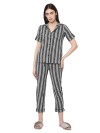 Smarty Pants women's grey & black stripes cotton night suit 