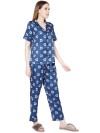 Smarty Pants women's silk satin navy blue rainbow print night suit. (SMNSP-469)