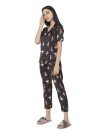 Smarty Pants women's silk satin black color giraffe print night suit. (SMNSP-473)