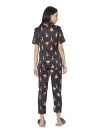 Smarty Pants women's silk satin black color giraffe print night suit. (SMNSP-473)