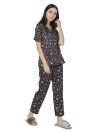 Smarty Pants Women's silk satin black floral Print Night Suit.(SMNSP-477)