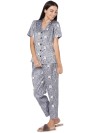 Smarty Pants women's silk satin grey color dimension dog print night suit. (SMNSP-478)