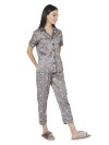 Ladies Silk Satin Grey Dog Print Night Suit (SMNSP-480)