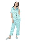 Smarty Pants women's silk satin green color floral print night suit.(SMNSP-487)