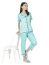 Smarty Pants women's silk satin green color floral print night suit.(SMNSP-487)