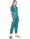 Smarty Pants women's silk satin bottle green color giraffe print night suit. (SMNSP-496)
