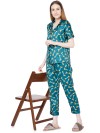 Smarty Pants women's silk satin bottle green color giraffe print night suit. (SMNSP-496)
