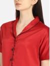 Smarty Pants women's silk satin maroon color shawl collar night suit. (SMNSP-498A)