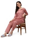 Smarty Pants women's silk satin rose gold color night suit pair. (SMNSP-504A)