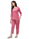 Smarty Pants women's silk satin pastel pink color night suit pair.
