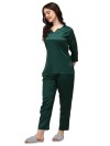 Smarty Pants women's silk satin bottle green color night suit pair. (SMNSP-504E)