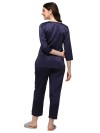 Smarty Pants women's silk satin navy blue color night suit pair. (SMNSP-504F)