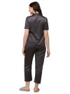 Smarty Pants women's silk satin shoulder collar dark grey color night suit pair. (SMNSP-505C)