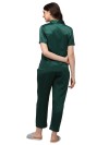 Smarty Pants women's silk satin shoulder collar bottle green color night suit pair. (SMNSP-505E)
