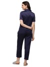 Smarty Pants women's silk satin shoulder collar navy blue color night suit pair.