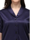 Smarty Pants women's silk satin shoulder collar navy blue color night suit pair.