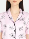 Smarty Pants women's silk satin baby pink color tom & jerry print shawl collar night suit. (SMNSP-528)