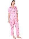 Smarty Pants women's silk satin baby pink cow print night suit. (SMNSP-572)