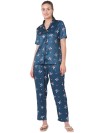 Smarty Pants women's silk satin teal blue minnie mouse print night suit. (SMNSP-573)