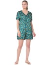 Smarty Pants women's silk satin green color giraffe print shorts & shirt night suit. (SMNSP-575)
