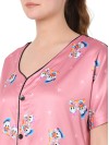 Smarty Pants women's silk satin mauve pink color cartoon print shorts & shirt night suit. (SMNSP-577)