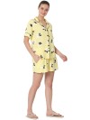 Smarty Pants women's cotton yellow color floral print shorts & shirt night suit. 