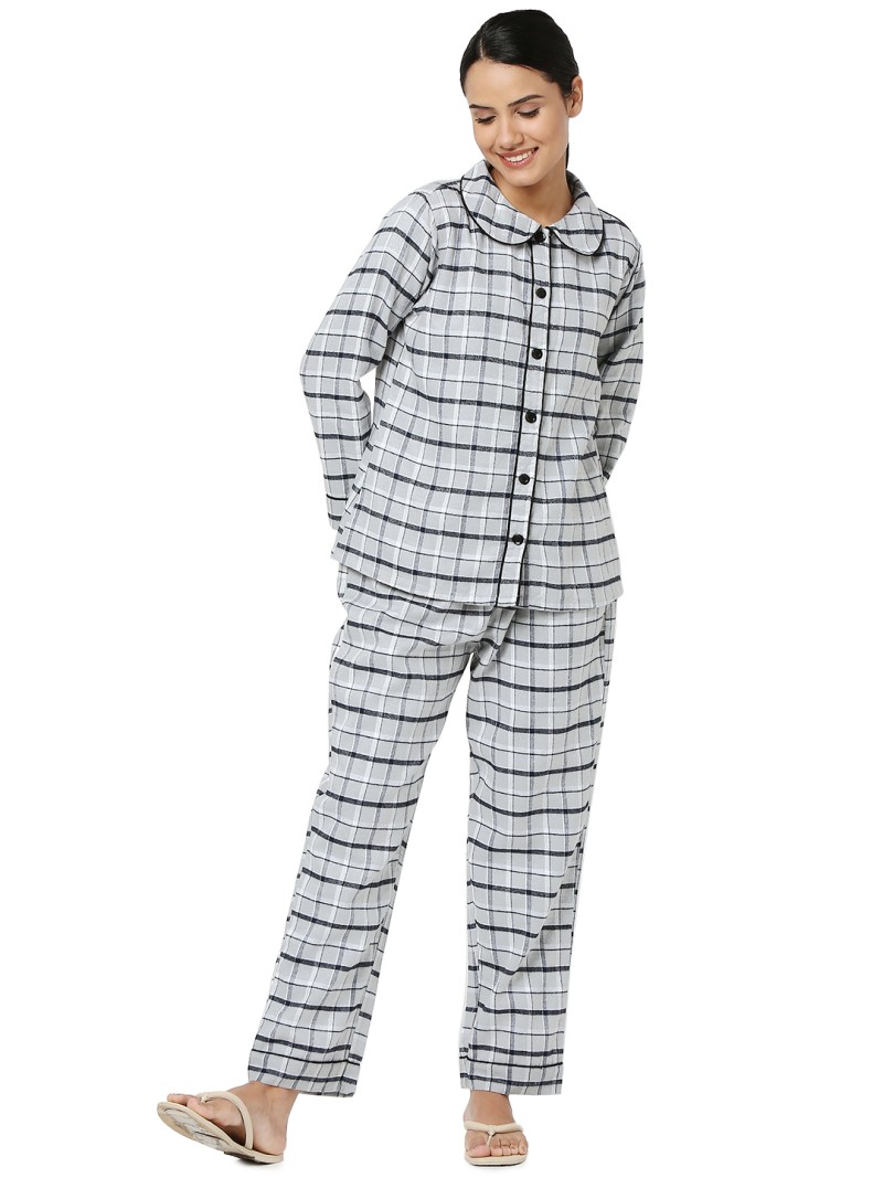 Smarty Pants women's cotton grey color checks night suit. (SMNSP-769A)