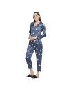 Smarty Pants women's silk satin dark blue color hallowen print full sleeves night suit. (SMNSP-786)