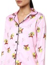 Smarty Pants women's silk satin baby pink color quirky print full sleeves night suit. (SMNSP-788)