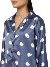 Smarty Pants women's silk satin dark blue color ghost print full sleeves night suit. (SMNSP-789)