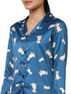 Smarty Pants women's silk satin teal blue color dog print night suit. (SMNSP-790)