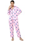 Smarty Pants women's silk satin baby pink color oswald print full sleeves night suit. (SMNSP-791)